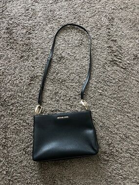 Michael Kors Black Pebbled Leather Shoulder Bag with Gold Hardware